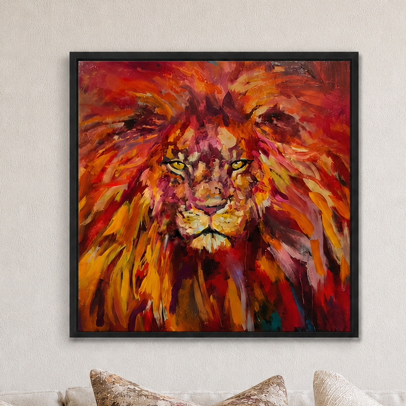 Rufus: lion framed canvas print.