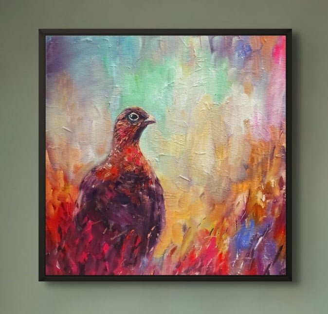 Little Grouse Framed Canvas - Animal Art by Susan Gardner - Contemporary Expressionist - Colourful Fine Art