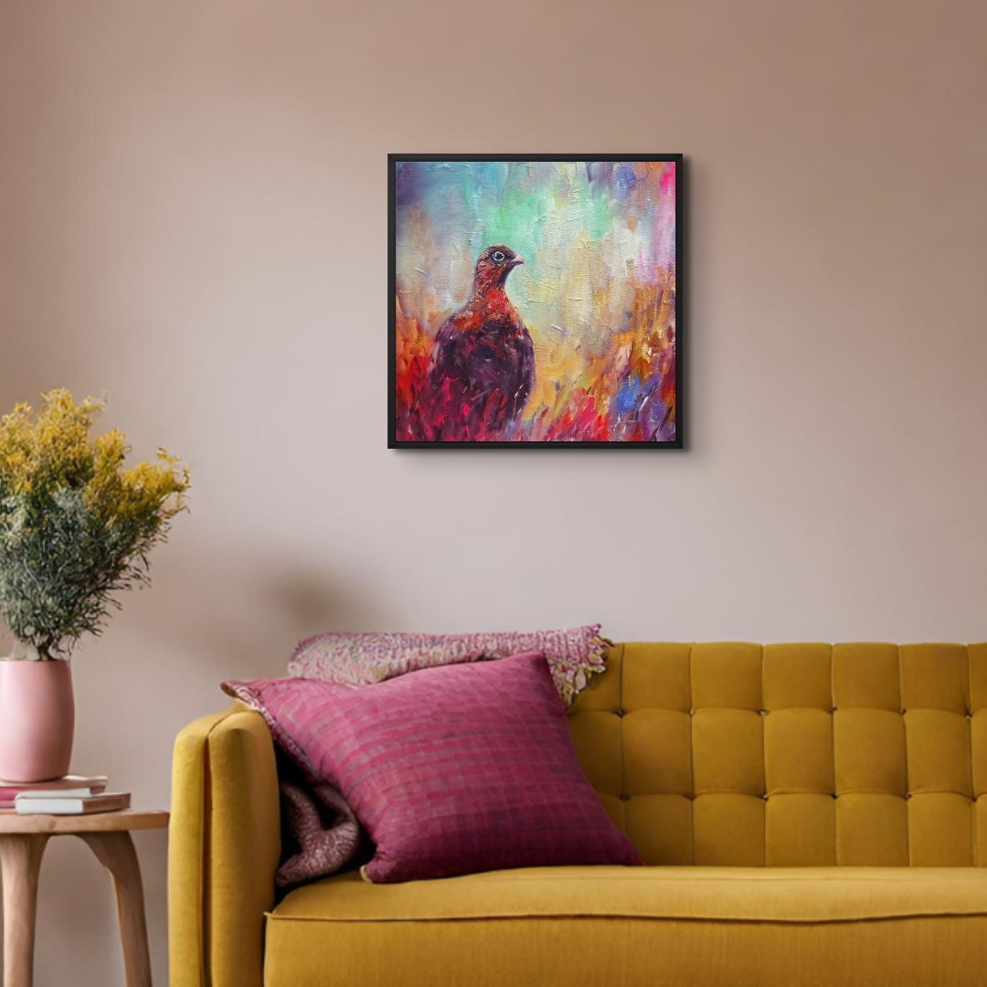 Little Grouse Framed Canvas - Animal Art by Susan Gardner - Contemporary Expressionist - Colourful Fine Art