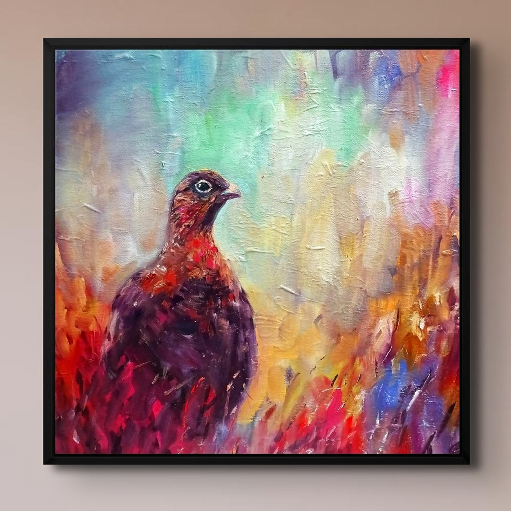 Little Grouse Framed Canvas - Animal Art by Susan Gardner - Contemporary Expressionist - Colourful Fine Art