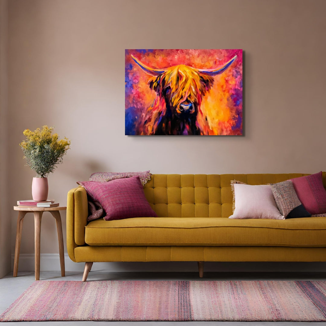 *Sold ' Lochinver '- Original Highland Cow Oil Painting - 80 x 100 cm /30 x 40 " - Animal Art by Susan Gardner - Contemporary Expressionist - Colourful Fine Art