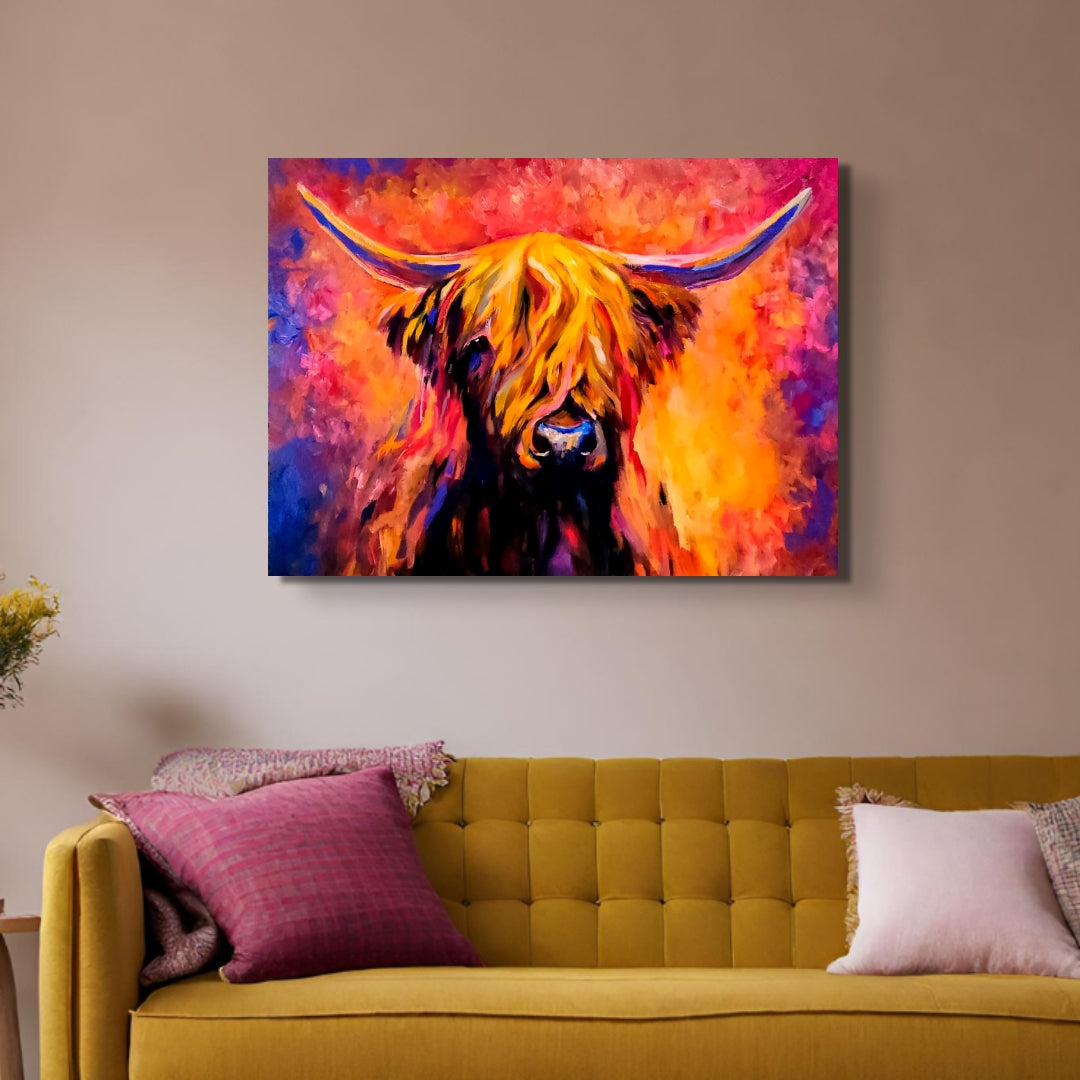 *Sold ' Lochinver '- Original Highland Cow Oil Painting - 80 x 100 cm /30 x 40 " - Animal Art by Susan Gardner - Contemporary Expressionist - Colourful Fine Art