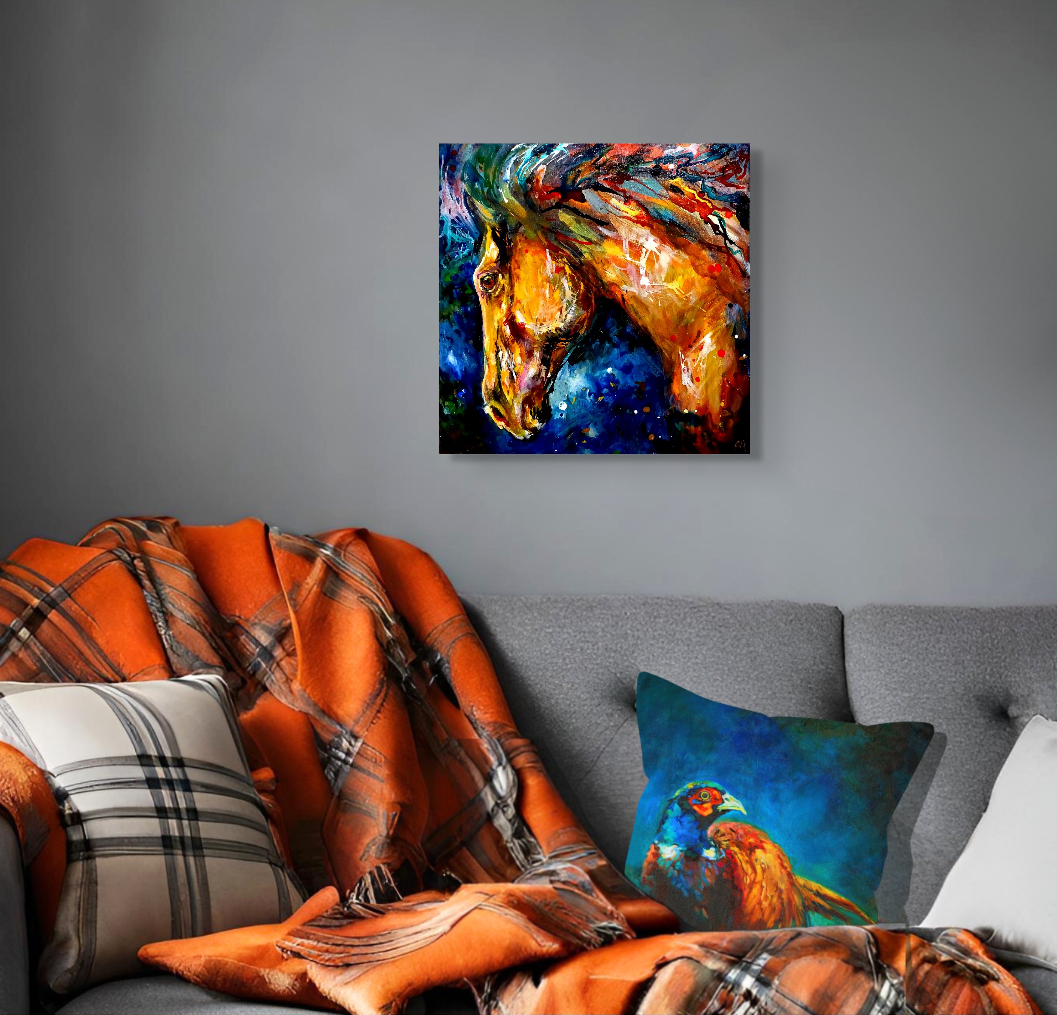 *Sold 'Mazarron' Original Horse Painting in Acrylics - 50 x 50 cm/20 x 20" - Animal Art by Susan Gardner - Contemporary Expressionist - Colourful Fine Art