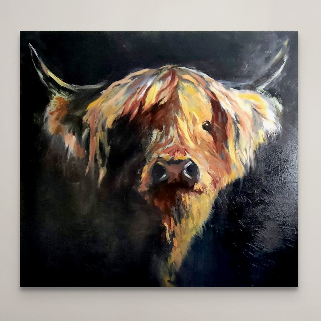 *Sold 'Moray '- Original Highland Cow Oil Painting  60 x 60 cm - Animal Art by Susan Gardner - Contemporary Expressionist - Colourful Fine Art