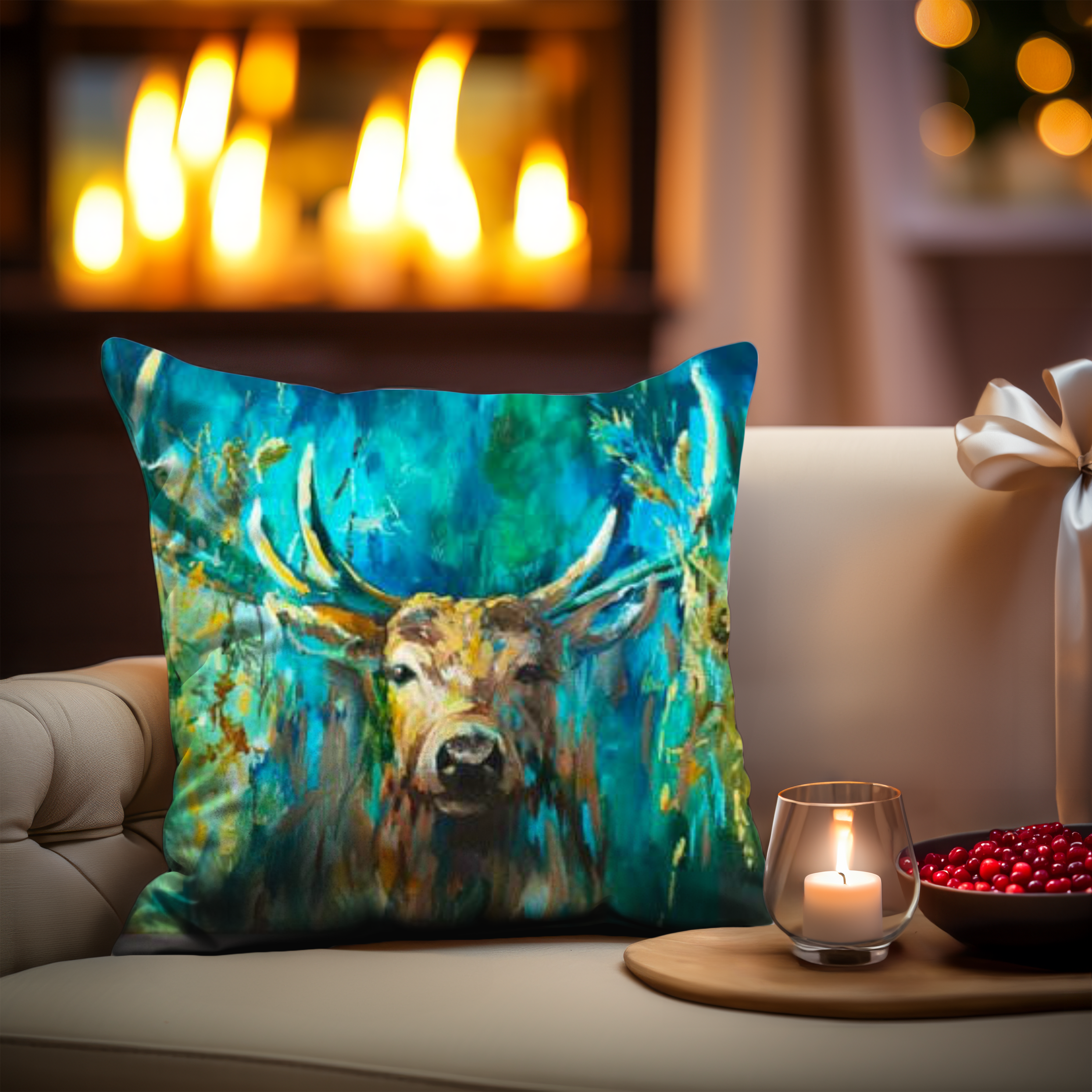 Forest Light Cushion - - susan gardner - uk artist - colourful animal art