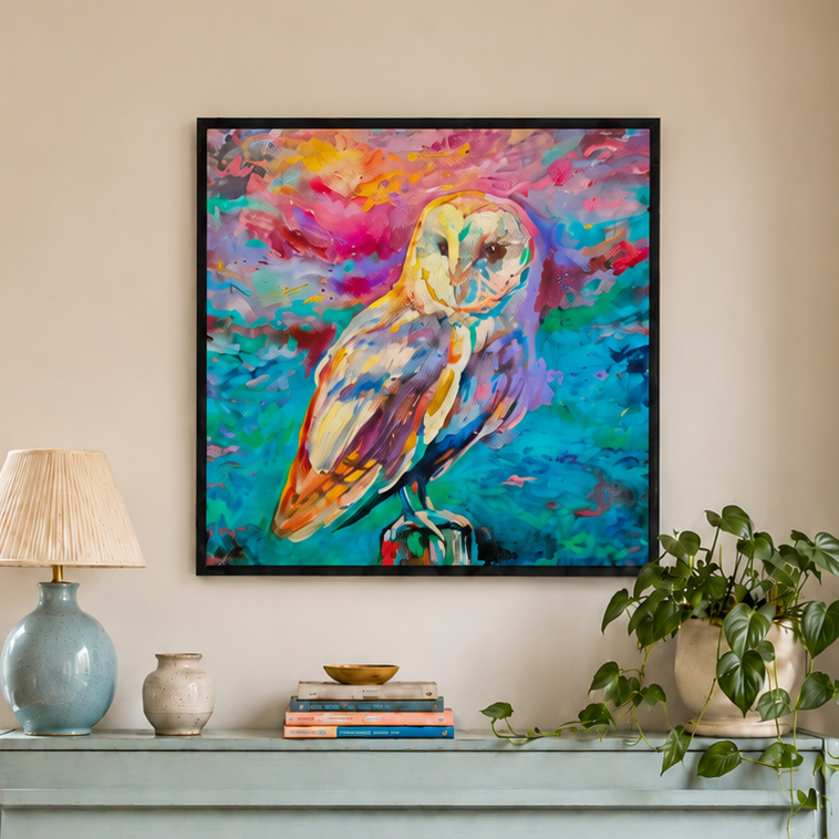 Sunset Owl - Barn Owl Wall Art Framed Canvas Print