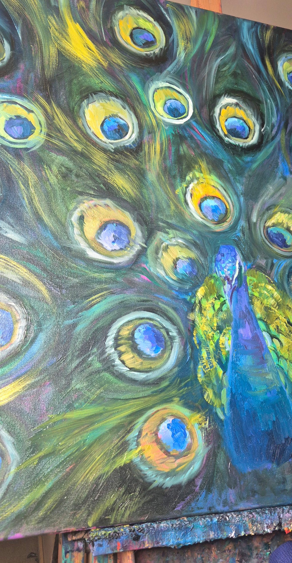 'Sapphire Dandy' - Original Peacock Oil Painting - 100 x 130 cm/ 40 x 44" - Susan Gardner fine art