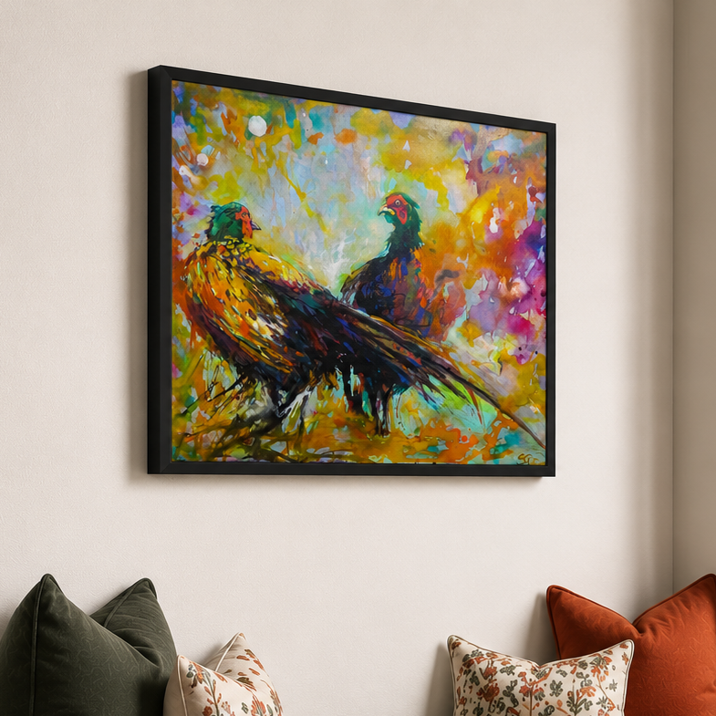 Pheasant wall art framed canvas print 