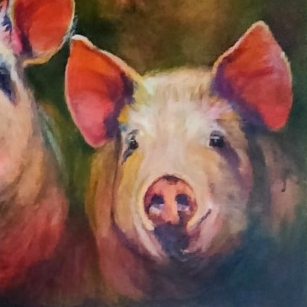 Pig Trio  Original Acrylic Painting 50 x 100 cm/ 20 x 40" - Animal Art by Susan Gardner - Contemporary Expressionist - Colourful Fine Art