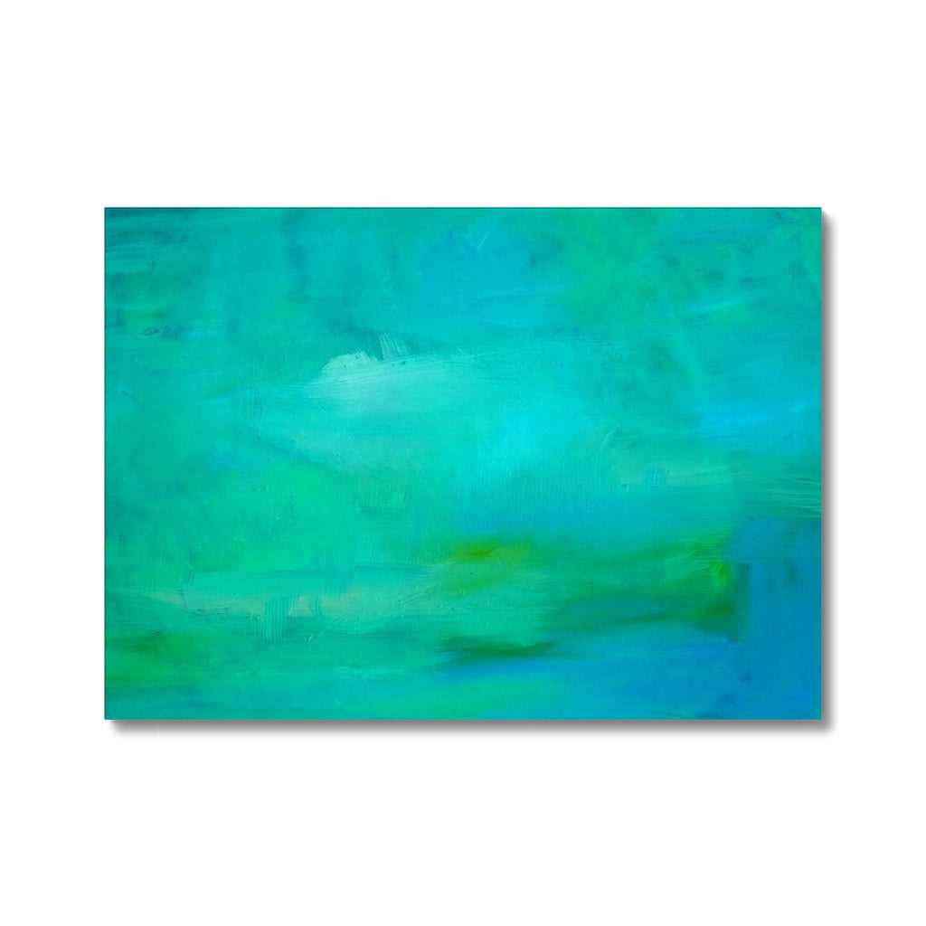 Abstract canvas wall art featuring a textured blend of teal, turquoise, and green brushstrokes on a white background.