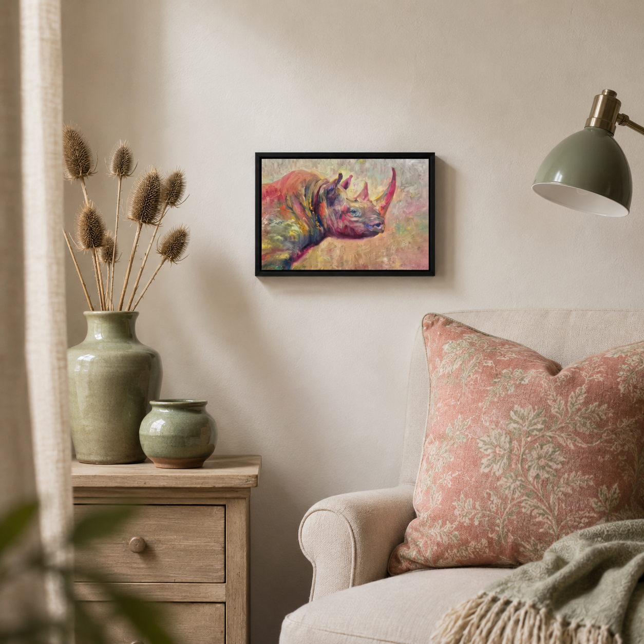 Black Rhino - Rhinoceros Wall Art  Framed Canvas Print
