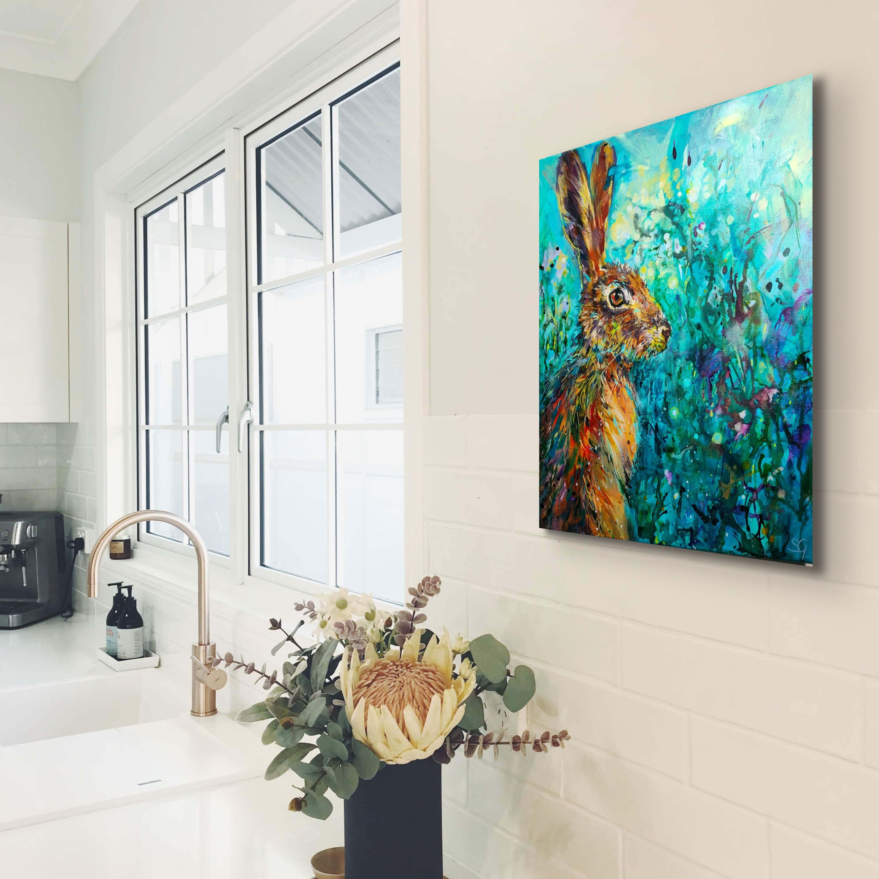 Ready to Run  - Hare Canvas - Animal Art by Susan Gardner - Contemporary Expressionist - Colourful Fine Art