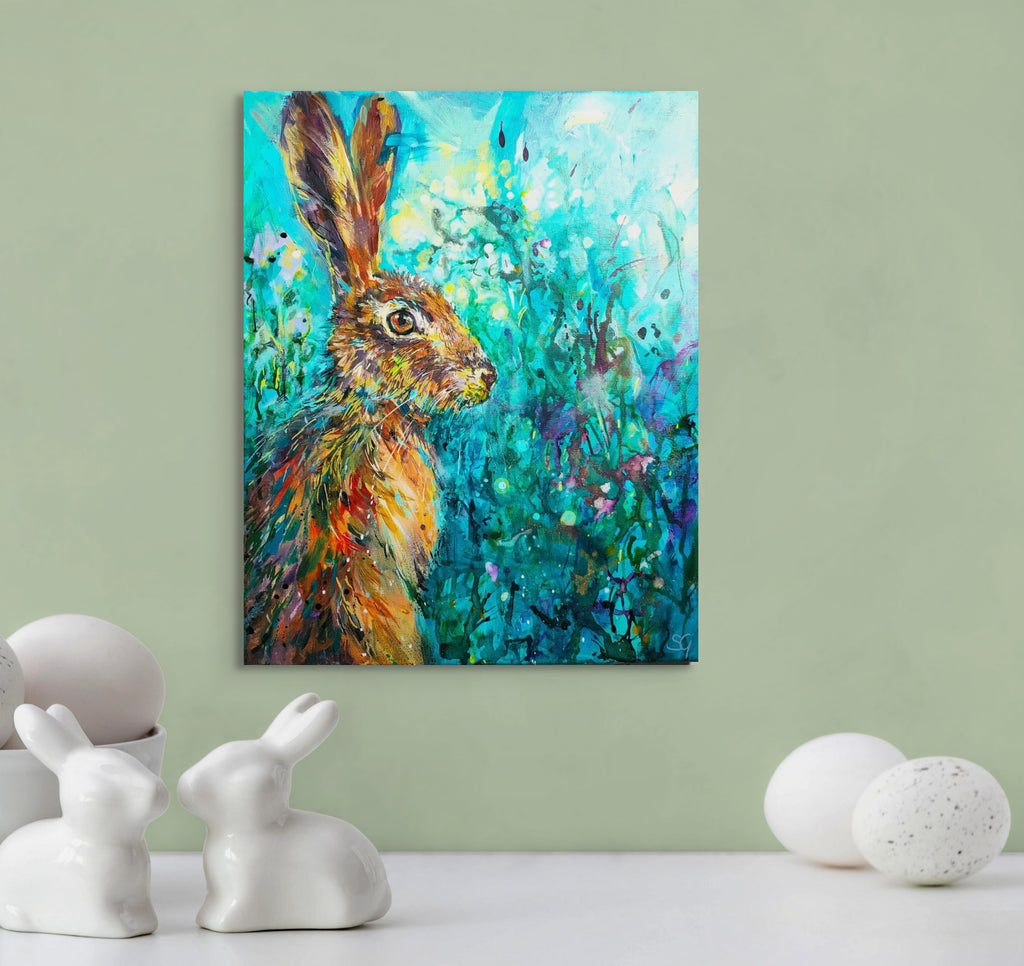 Ready to Run  - Hare Canvas - Animal Art by Susan Gardner - Contemporary Expressionist - Colourful Fine Art