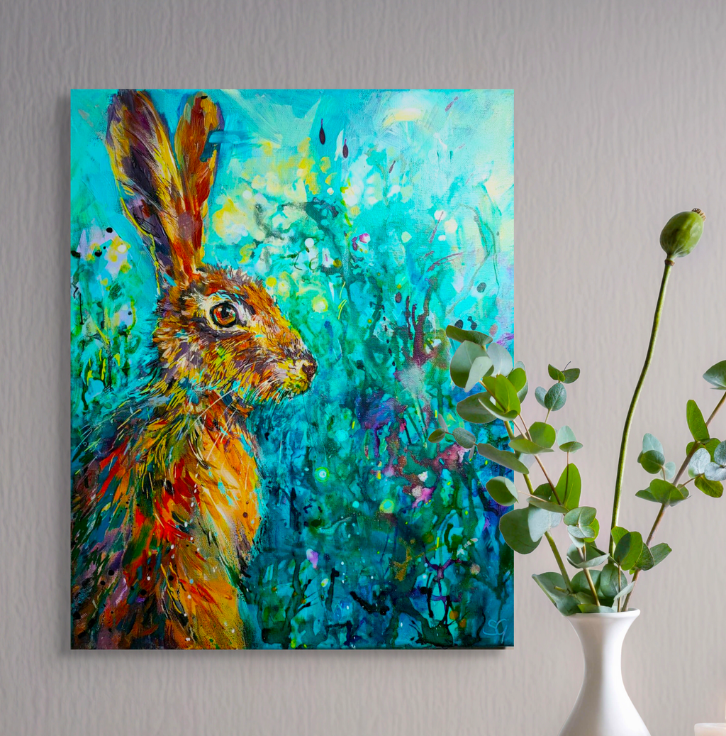 Ready to Run  - Hare Canvas - Animal Art by Susan Gardner - Contemporary Expressionist - Colourful Fine Art
