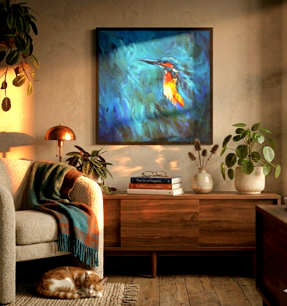 River Sparkle Framed Canvas - Animal Art by Susan Gardner - Contemporary Expressionist - Colourful Fine Art
