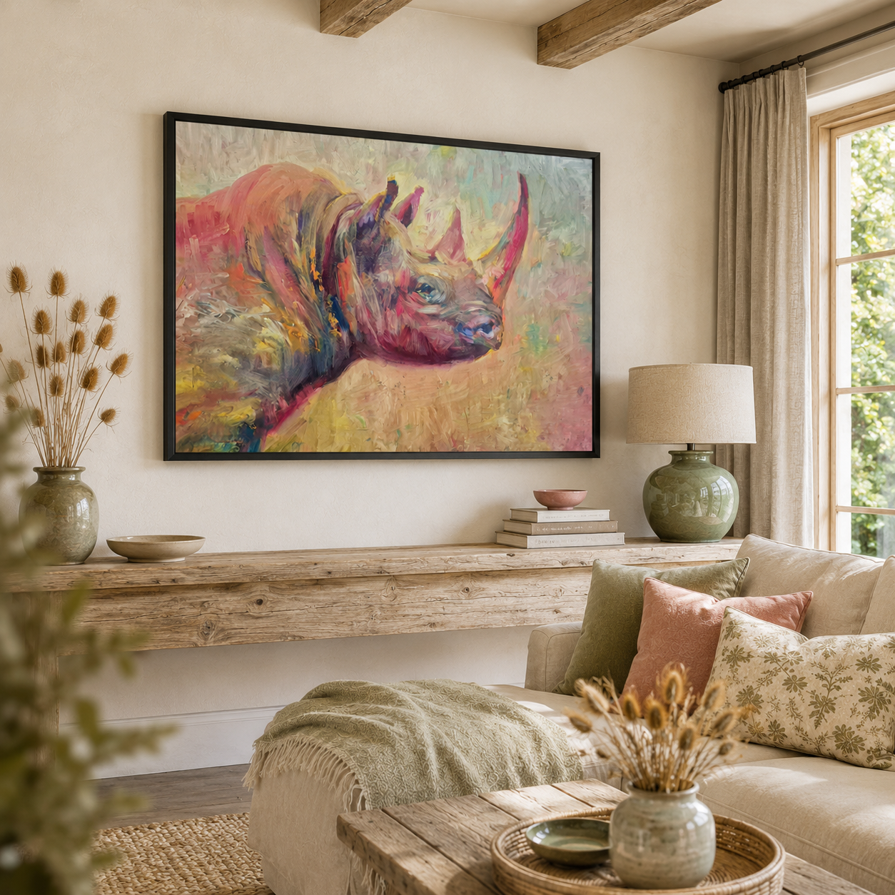 Black Rhino - Rhinoceros Wall Art  Framed Canvas Print