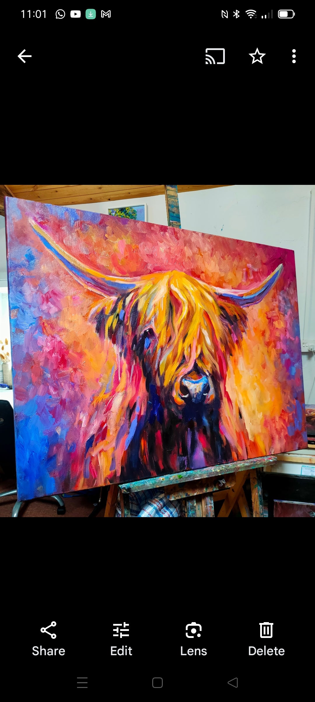 *Sold ' Lochinver '- Original Highland Cow Oil Painting - 80 x 100 cm /30 x 40 " - Animal Art by Susan Gardner - Contemporary Expressionist - Colourful Fine Art