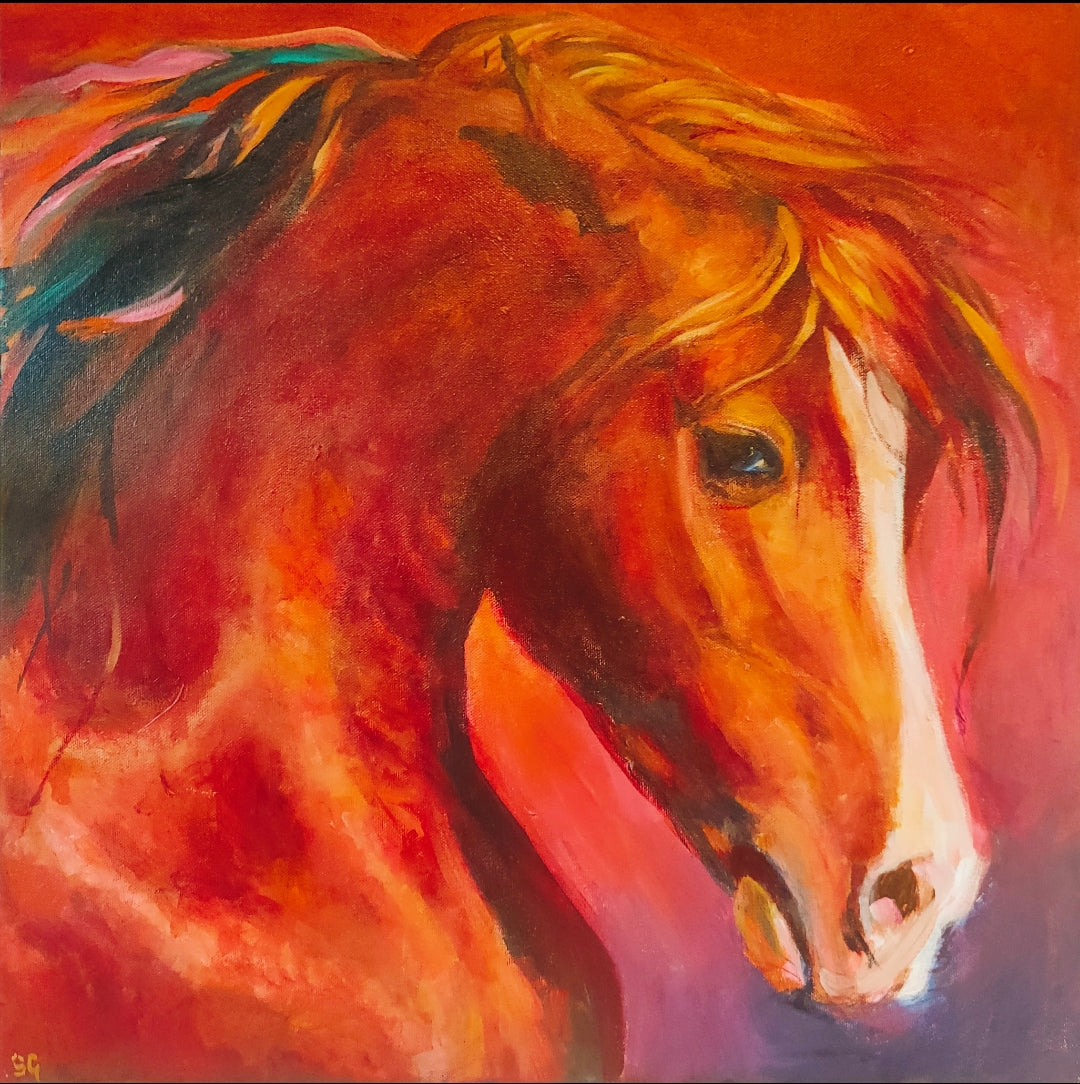 *Sold 'Rubin' - 50 x 50 cm/20 x 20 " Original Horse Painting - Animal Art by Susan Gardner - Contemporary Expressionist - Colourful Fine Art