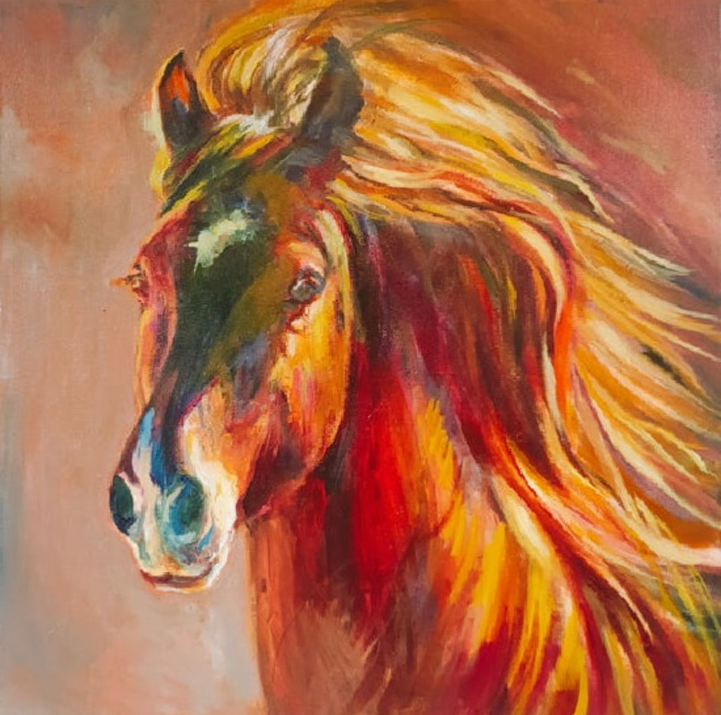 *Sold 'Pleasure' - Chestnut Horse Painting 50 x 50 cm/20 x 20" - Animal Art by Susan Gardner - Contemporary Expressionist - Colourful Fine Art