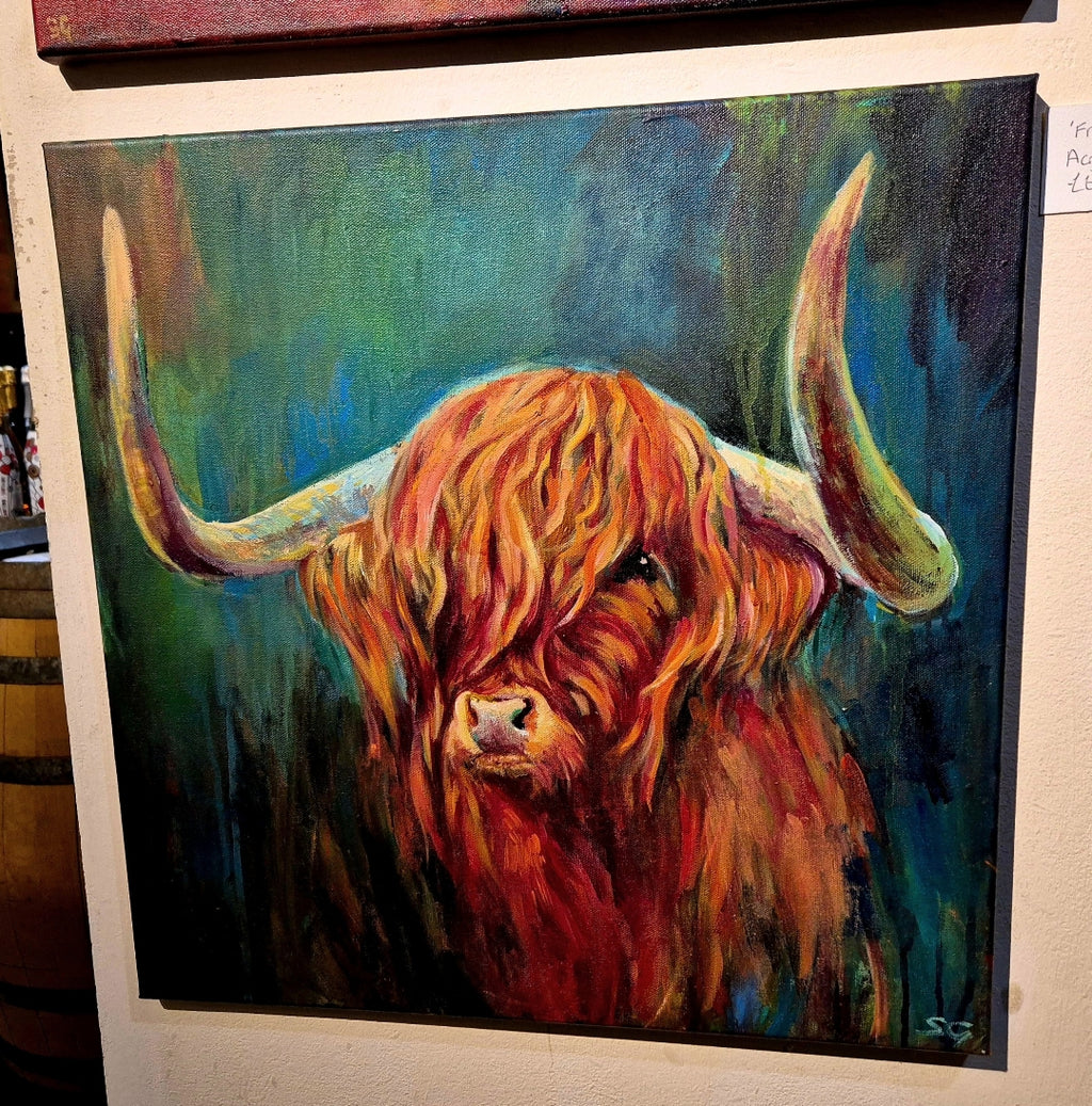 *Sold* 'Fraser' - Highland Bull Painting 50 x 50 cm/ 20 x 20" - Animal Art by Susan Gardner - Contemporary Expressionist - Colourful Fine Art