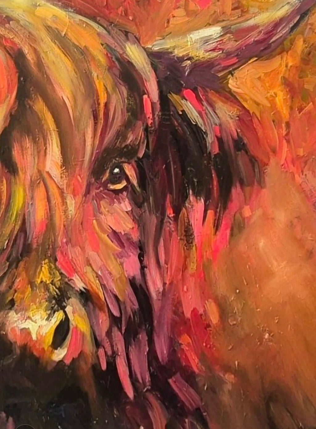 "Talisker" Original Highland Cow Oil Painting 40 x 30" - Animal Art by Susan Gardner - Contemporary Expressionist - Colourful Fine Art
