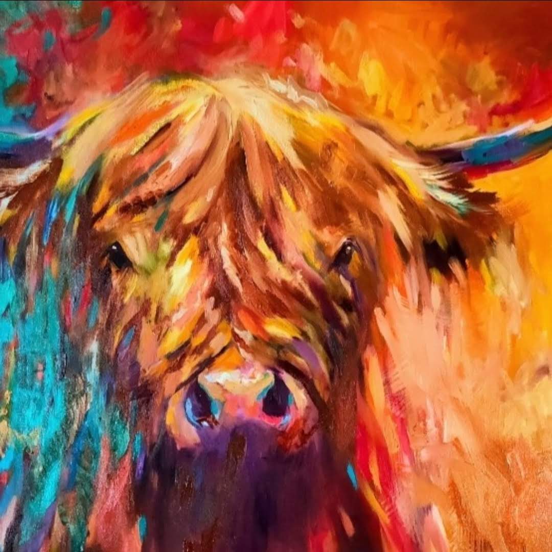 *Sold 'Ross' - Original Highland Cow Oil Painting - 61 x 91 cm / 24 x 36" - Animal Art by Susan Gardner - Contemporary Expressionist - Colourful Fine Art