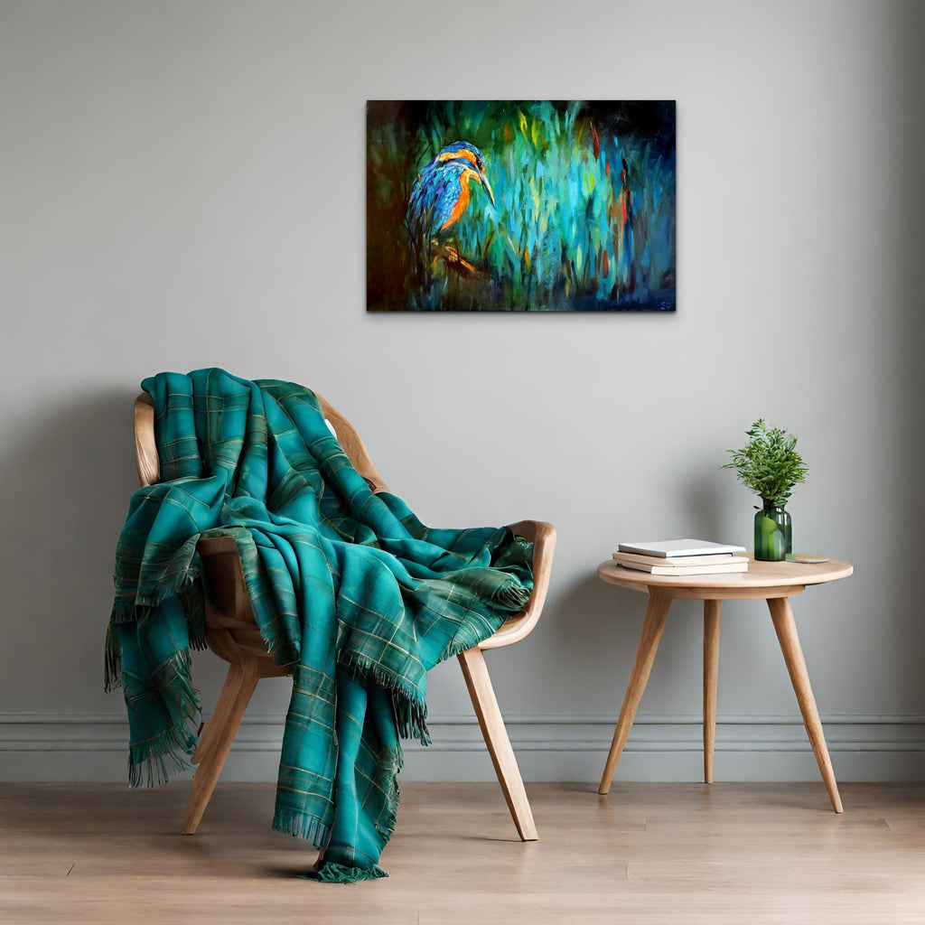 *Sold 'Summer Rushes' - Original Kingfisher Oil Painting - 61 x 91 cm .24 x 36 " - Animal Art by Susan Gardner - Contemporary Expressionist - Colourful Fine Art
