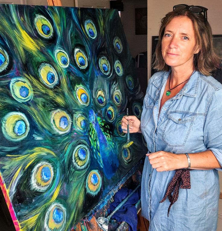 'Sapphire Dandy' - Original Peacock Oil Painting - 100 x 130 cm/ 40 x 44" - Susan Gardner fine art