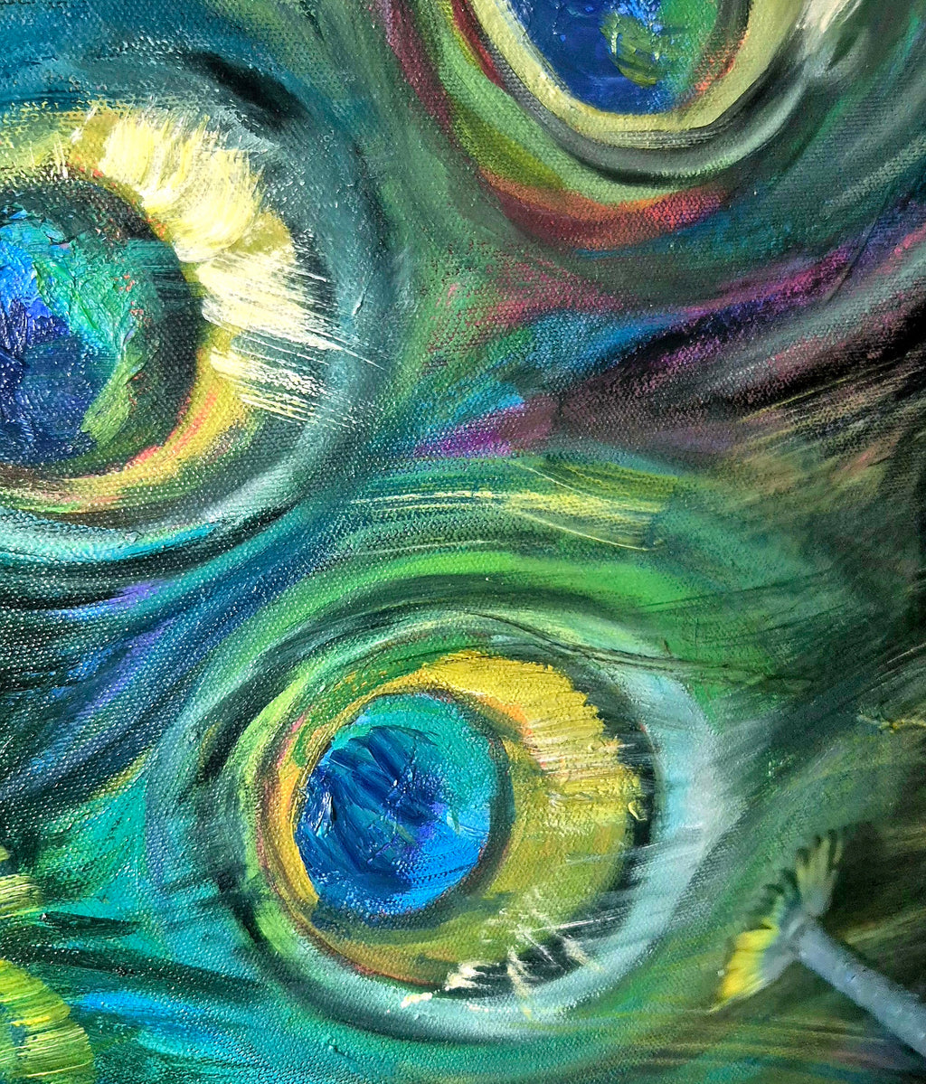 'Sapphire Dandy' - Original Peacock Oil Painting - 100 x 130 cm/ 40 x 44" - Susan Gardner fine art