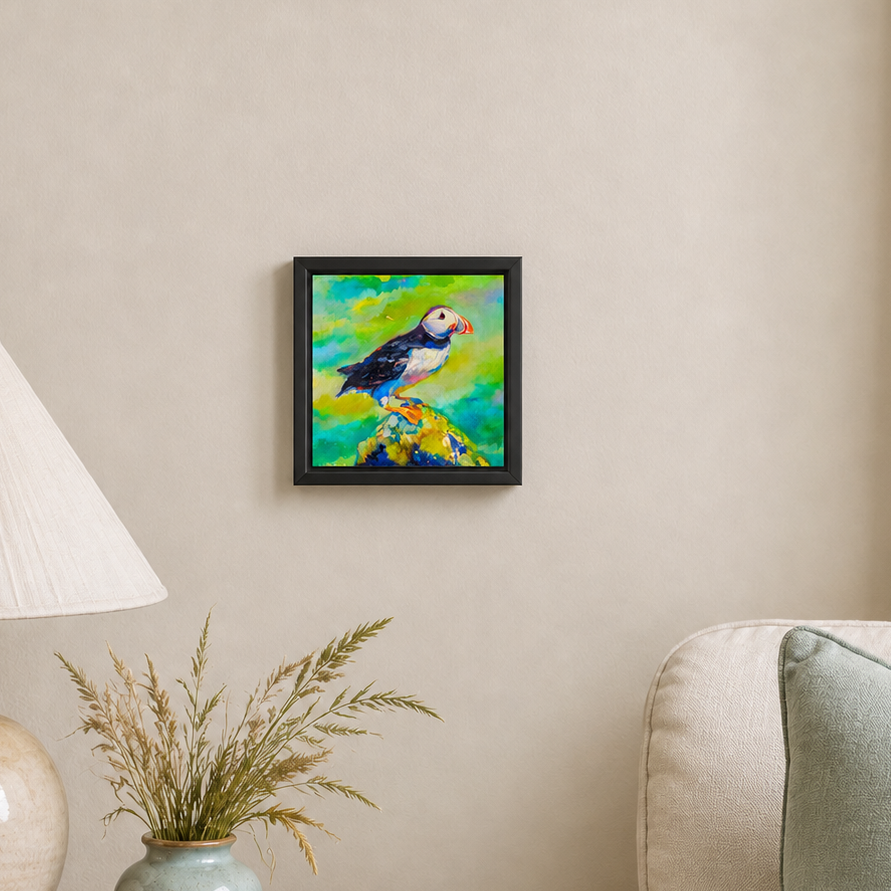 Surveying the Sea - Puffin Wall Art  Framed Canvas Print