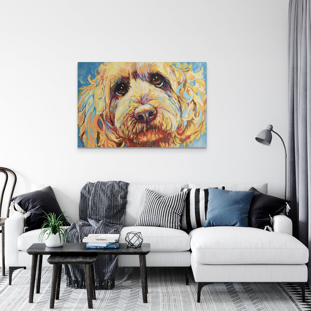 Cockerpoo Canvas - - susan gardner - uk artist - colourful animal art
