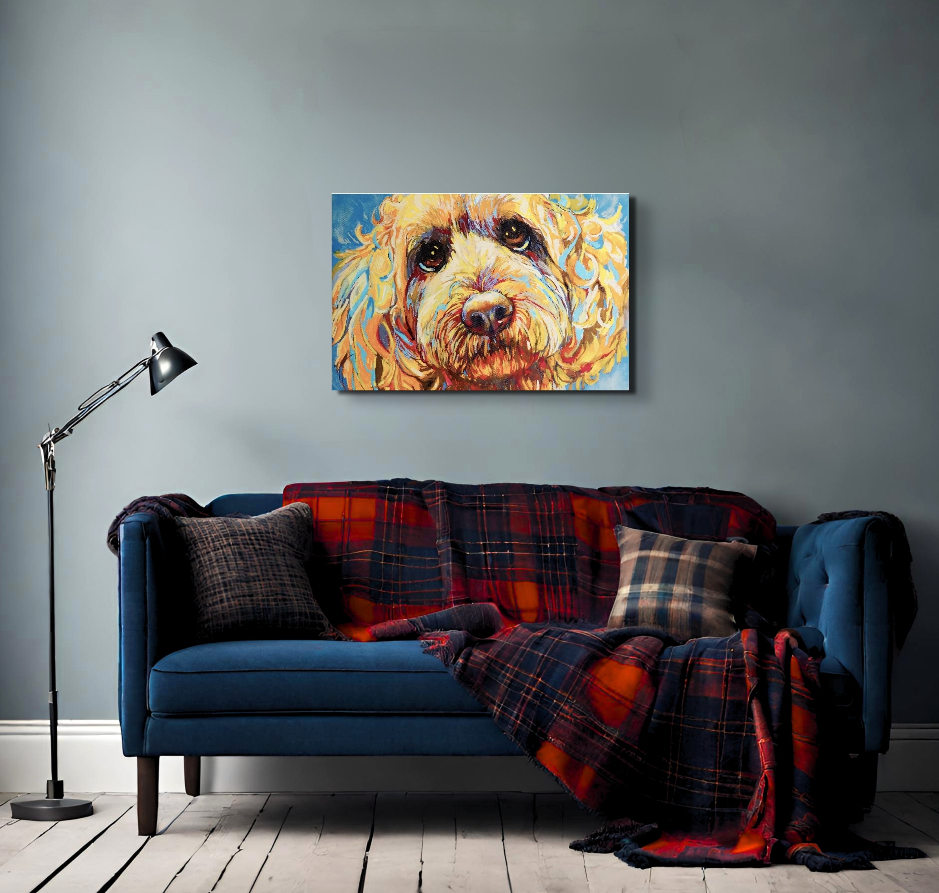 Cockerpoo Canvas - - susan gardner - uk artist - colourful animal art
