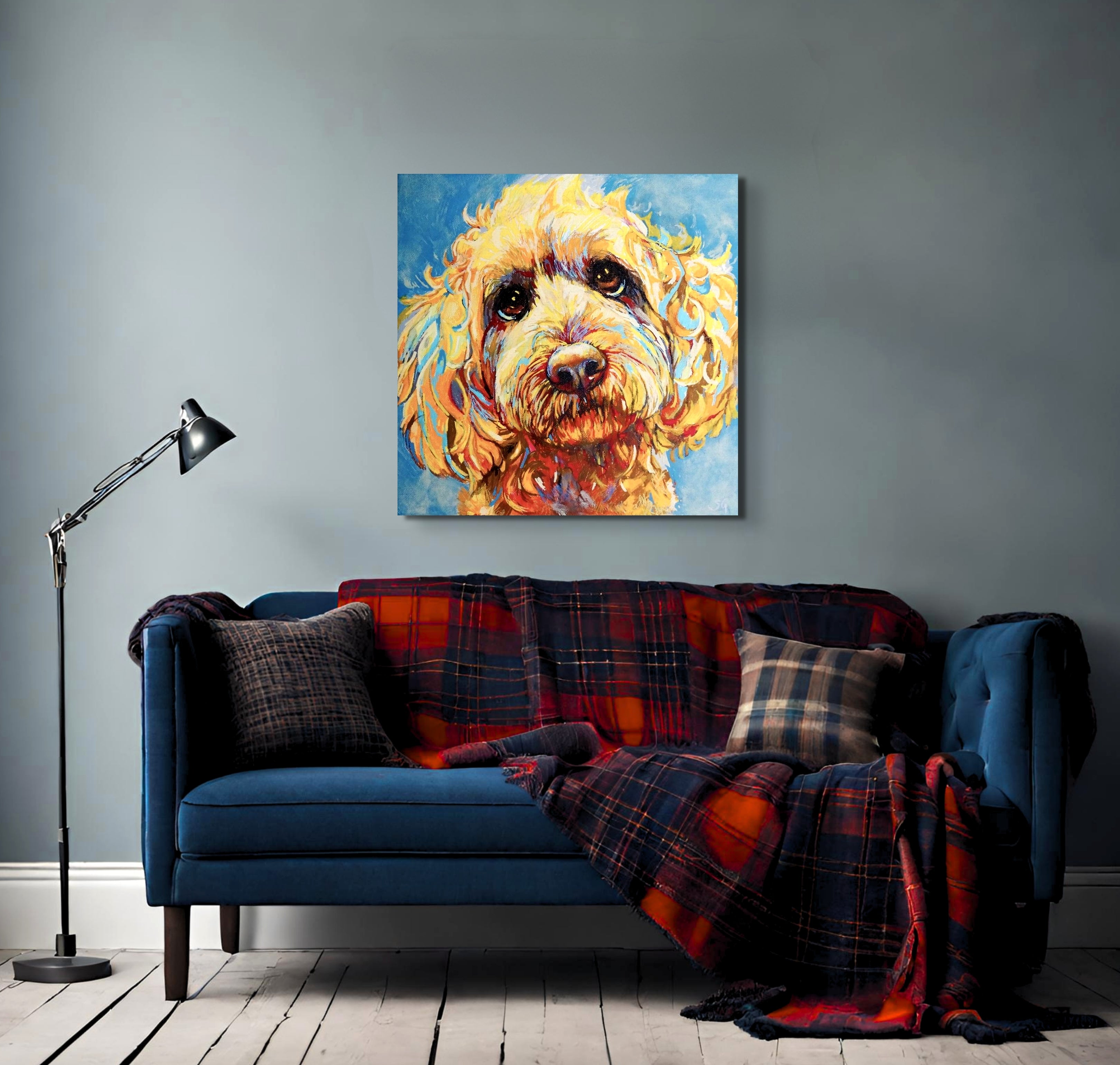 Cockerpoo Canvas - - susan gardner - uk artist - colourful animal art