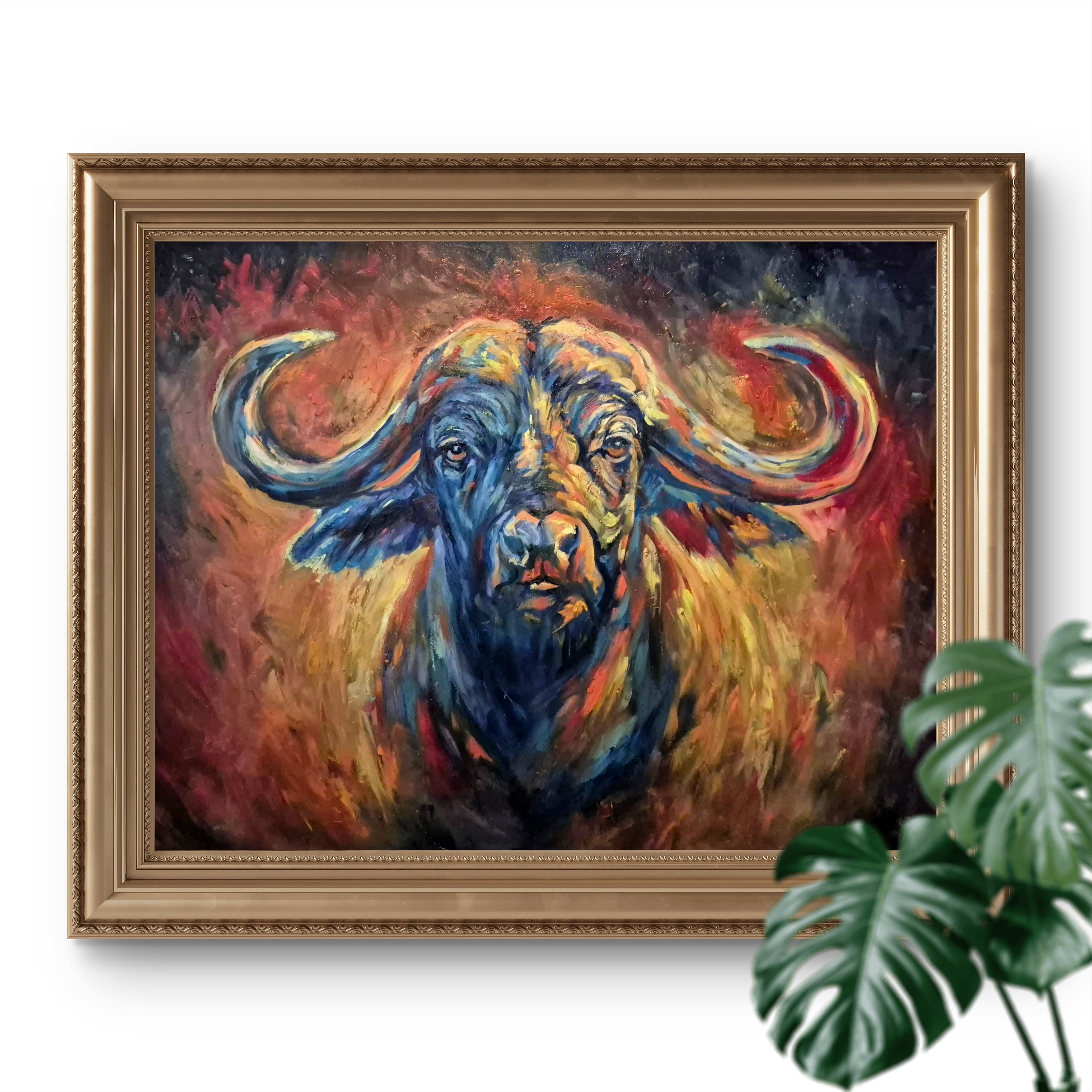 'Unshakeable' Original African Buffalo Oil Painting 40 x 30"/80 x 100 cm - Animal Art by Susan Gardner - Contemporary Expressionist - Colourful Fine Art
