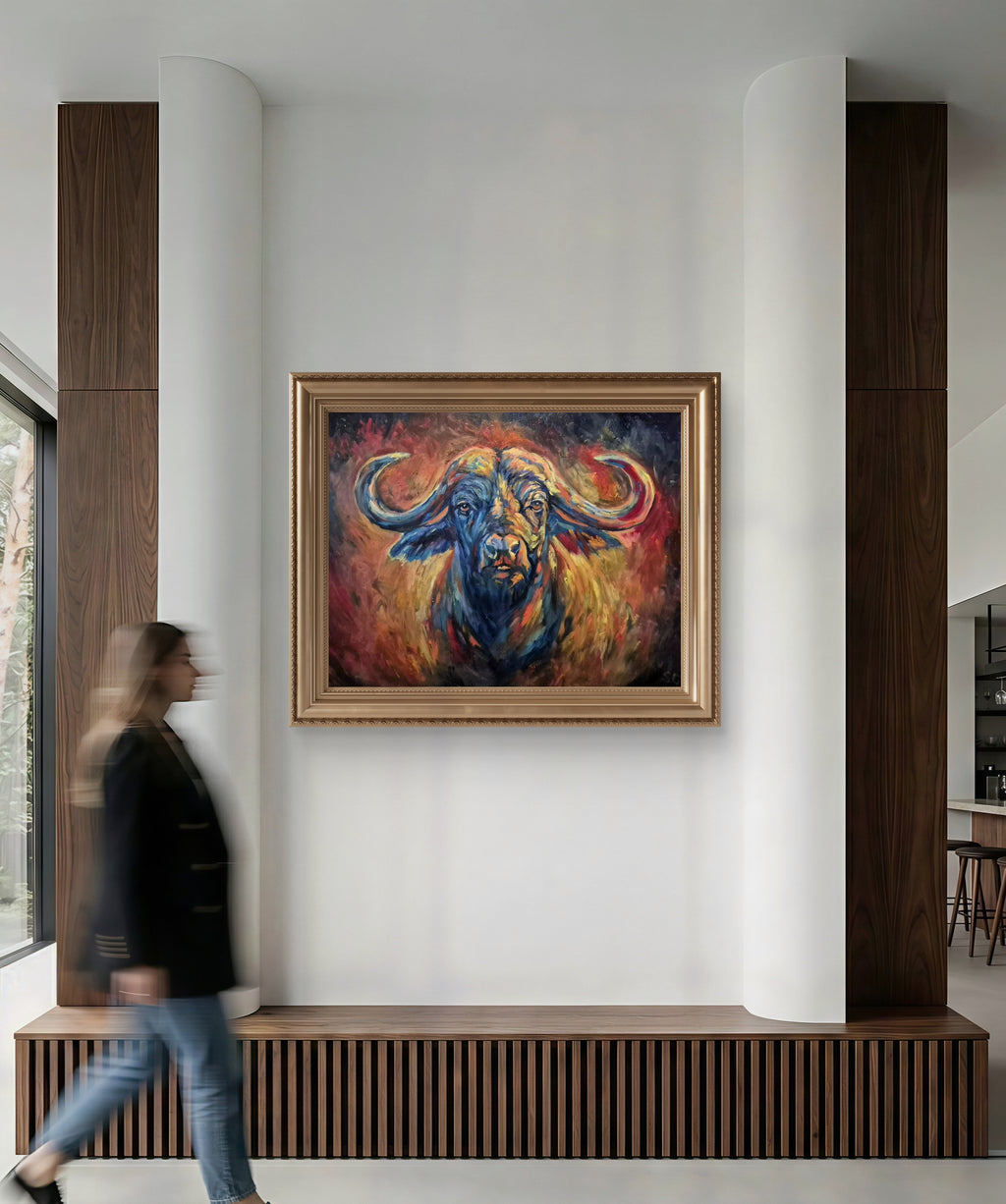 'Unshakeable' Original African Buffalo Oil Painting 40 x 30"/80 x 100 cm - Animal Art by Susan Gardner - Contemporary Expressionist - Colourful Fine Art