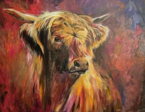 Alasdair, original highland bull acrylic painting, by Susan Gardner.