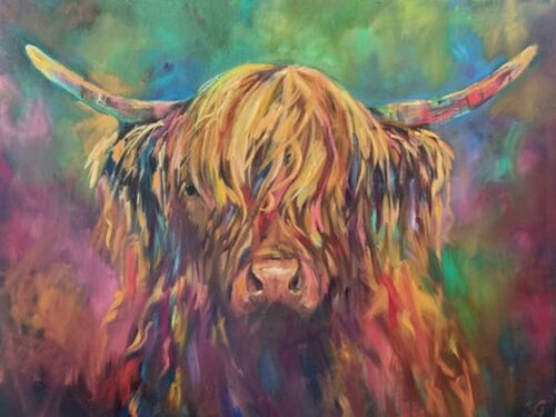 Applecross, original highland cow oil painting, by Susan Gardner.