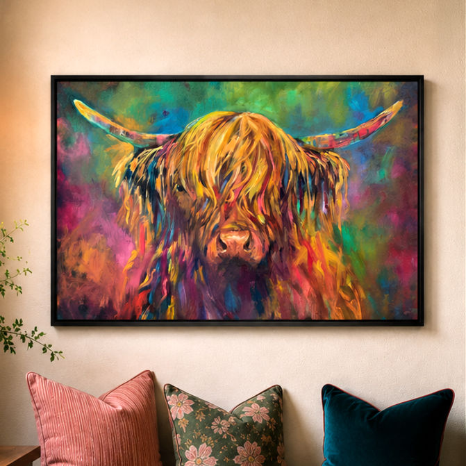 Applecross - Lienzo enmarcado de vaca de las Highlands
