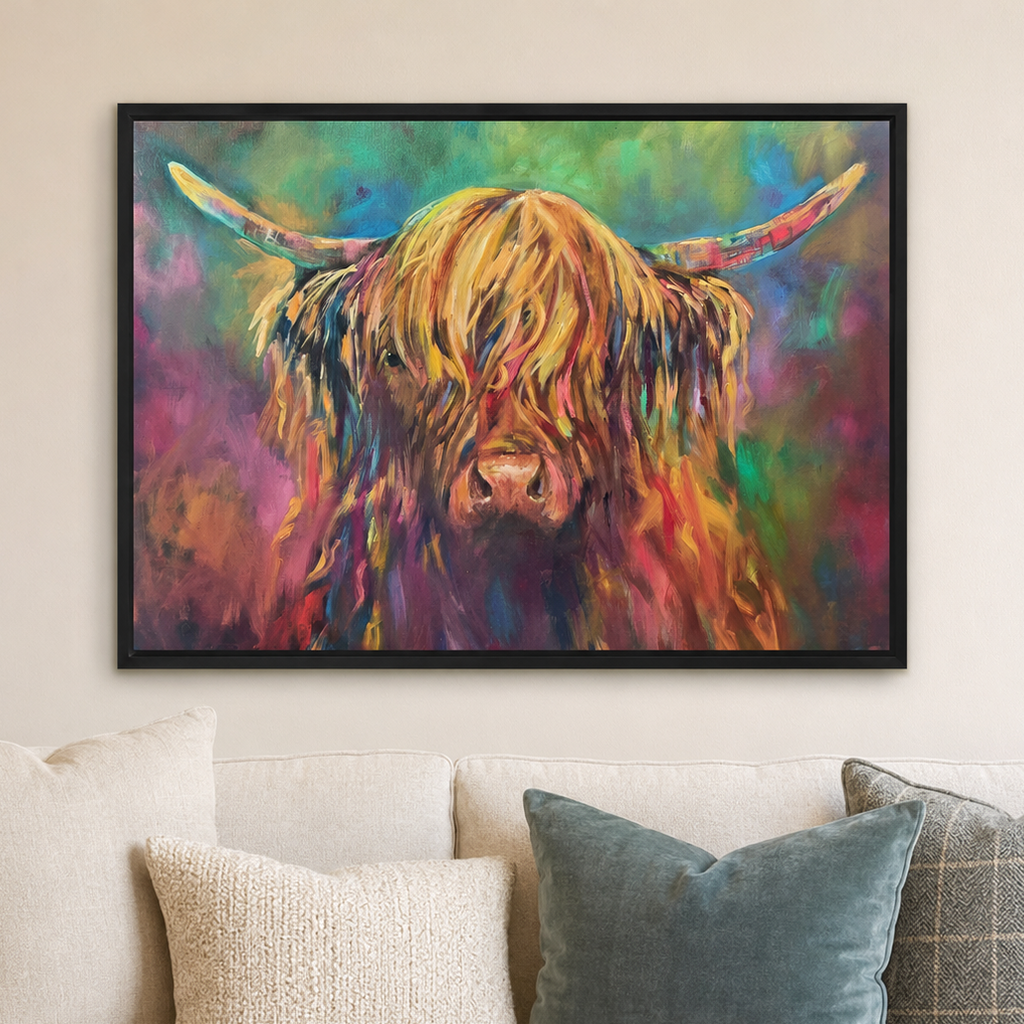 Applecross - Gerahmte Highland-Kuh-Leinwand