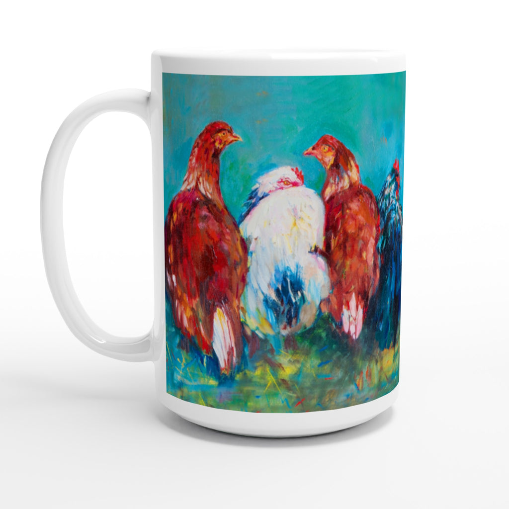 Hen Friends Ceramic Mug - Animal Art by Susan Gardner - Contemporary Expressionist - Colourful Fine Art
