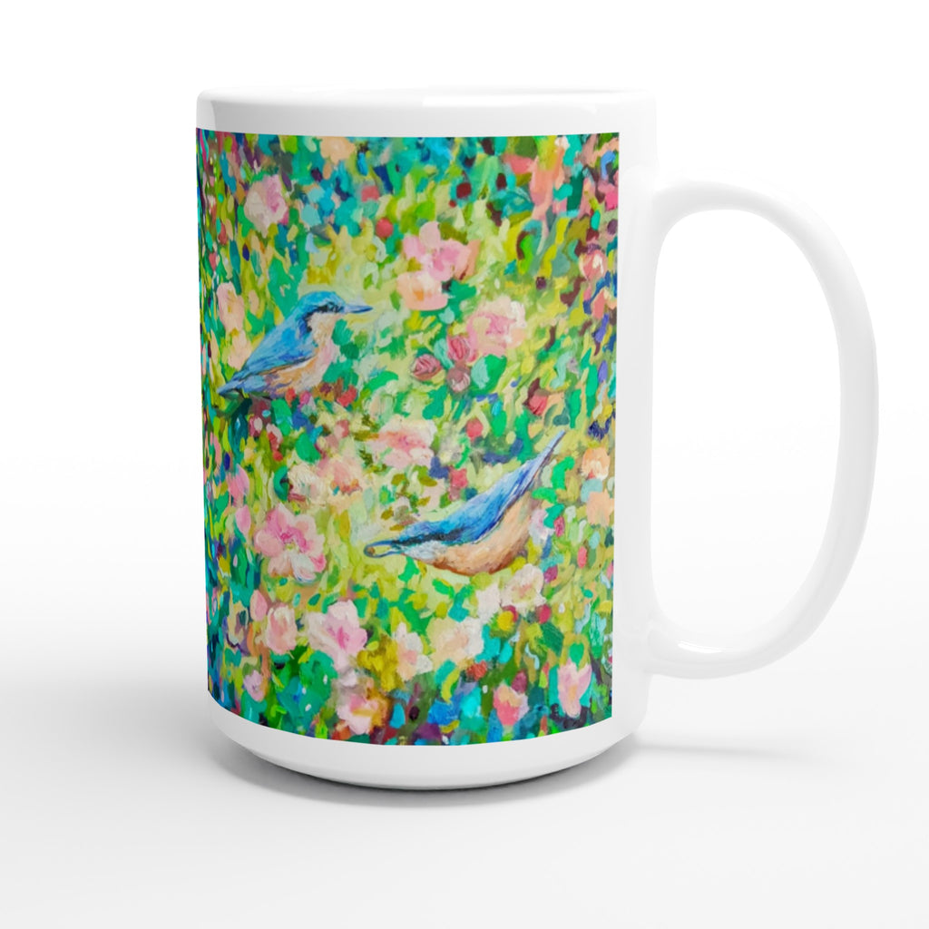 Nuthatches Ceramic Mug - Animal Art by Susan Gardner - Contemporary Expressionist - Colourful Fine Art