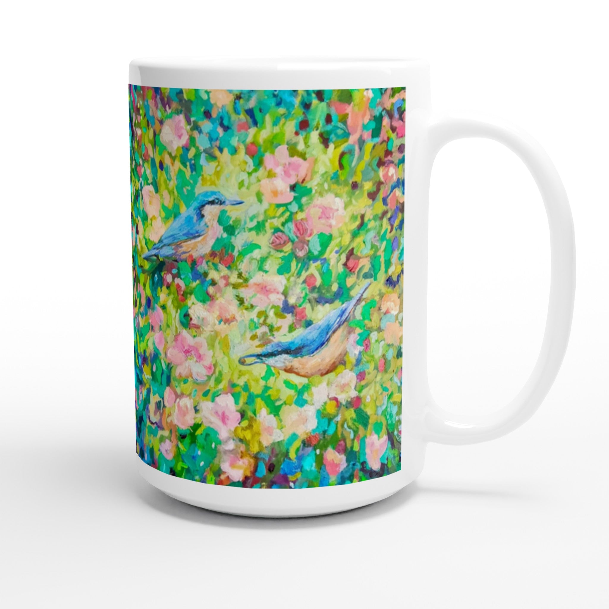 Nuthatches Ceramic Mug - Animal Art by Susan Gardner - Contemporary Expressionist - Colourful Fine Art