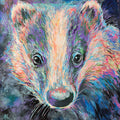 *Sold 'Badger' Acrylic Drawing on Stretched Canvas 28 x 28 cm/ 11" x 11" - Animal Art by Susan Gardner - Contemporary Expressionist - Colourful Fine Art