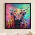 Balvenie: Highland cow framed canvas print.