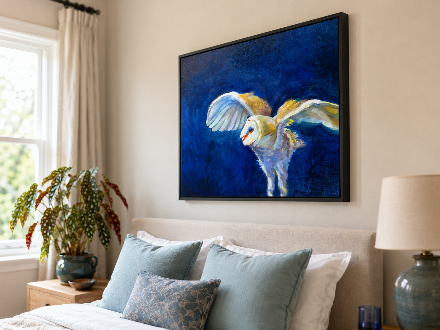 Moonlight Flight - Owl Wall Art Framed Canvas Print