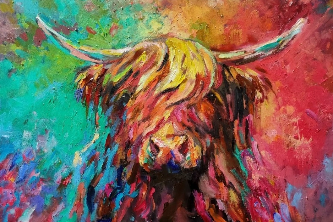 *Sold 'Ben Nevis' - Original Highland Cow Oil Painting - 20 x 30" / 50 x 80 cm - Animal Art by Susan Gardner - Contemporary Expressionist - Colourful Fine Art