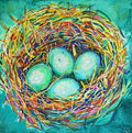 Nest of Eggs - 30 x 30 cm original acrylic painting - - susan gardner - uk artist - colourful animal art