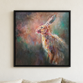 The Early Riser: hare framed canvas print.