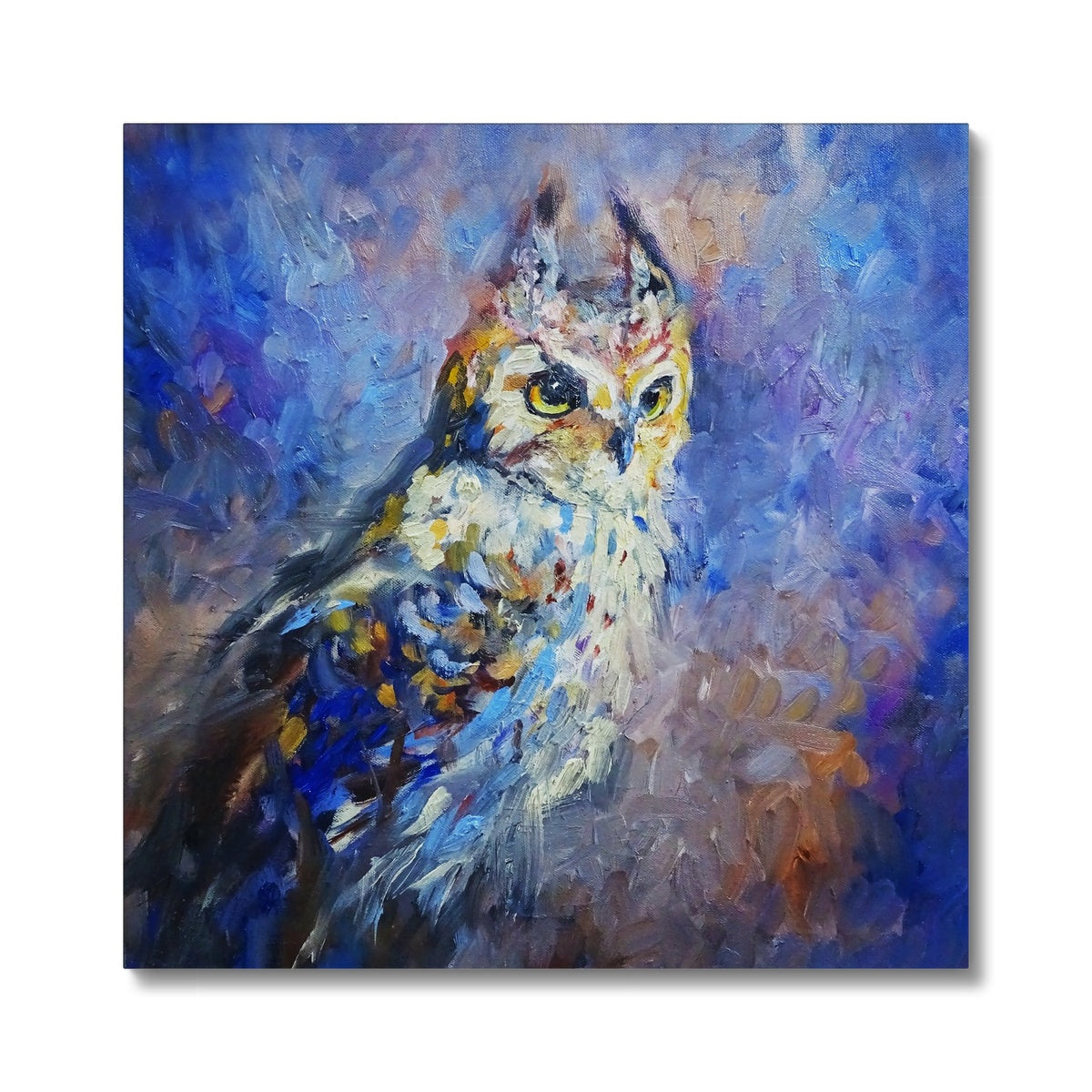 Eagle Owl Canvas - Animal Art by Susan Gardner - Contemporary Expressionist - Colourful Fine Art