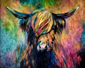 'Ballantine' Original Highland Cow Oil Painting 40 x 30"/80 x 100 cm - Animal Art by Susan Gardner - Contemporary Expressionist - Colourful Fine Art